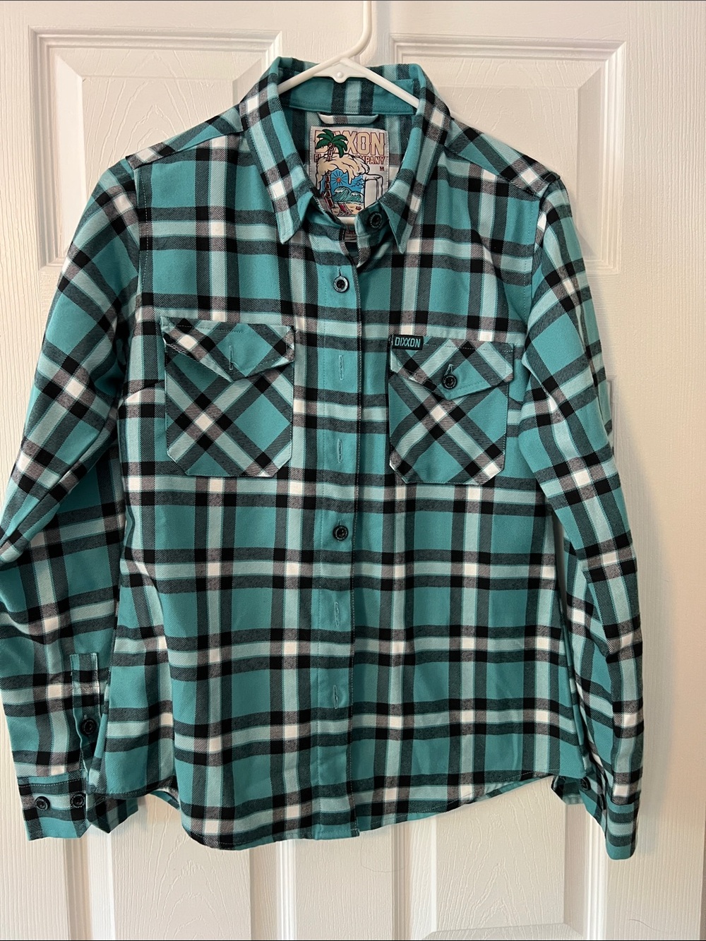 DIXXON Woman’s Teal and Black Plaid Button Shirt